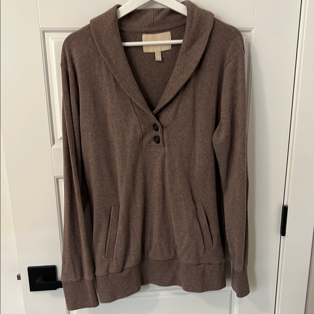 Banana Republic Factory Brown Hooded Sweater with Button Detail